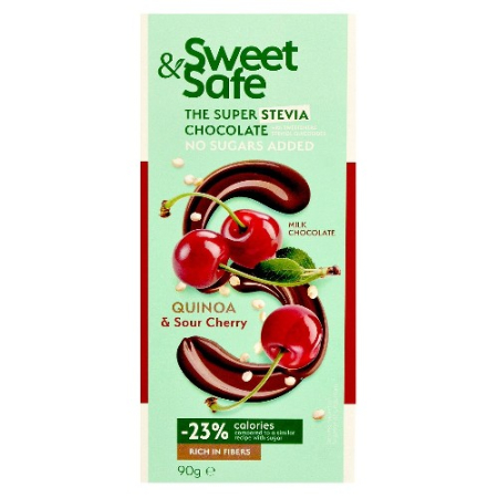 Ciocolata - Ciocolata Lapte, cu Quinoa si Visine, Sweet & Safe, 90gr, Sly