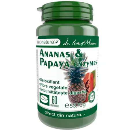 Suplimente alimentare - Enzime Ananas si Papaya, 60cps, Pro Natura