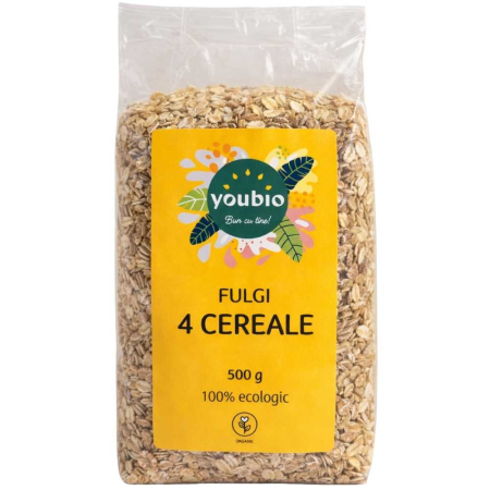 Mancare sanatoasa - Fulgi 4 Cereale, organic, 500g, Youbio