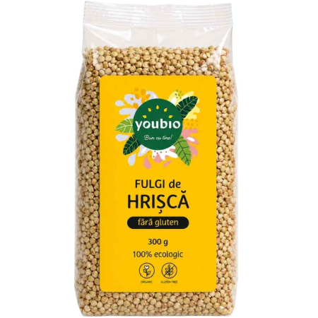 Cereale si leguminoase fara gluten - Fulgi de hrisca, fara gluten, organic, 300g, youbio