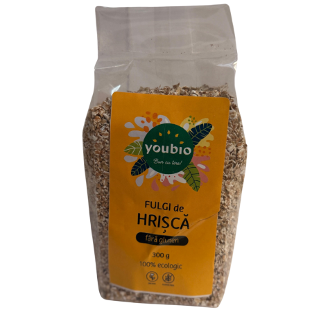 Cereale si leguminoase fara gluten - Fulgi de hrisca, fara gluten, organic, 300gr, youbio