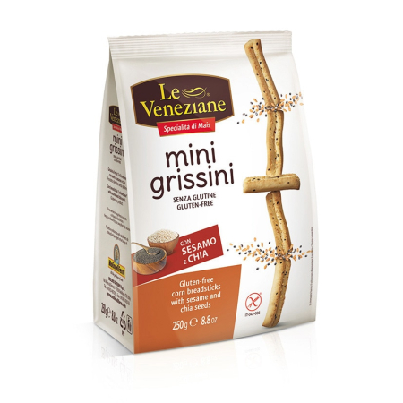 Snacksuri fara gluten - Mini Grissini fara Gluten cu Susan si Chia, 250gr, Le Veneziane