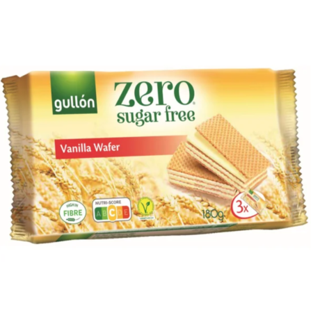 Patiserii - Napolitane cu Indulcitor fara Zahar cu Crema de Vanilie 180gr Gullon
