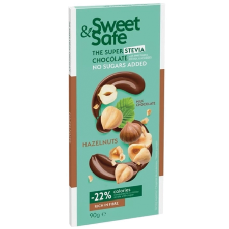 Ciocolata - NC-Ciocolata cu Lapte si Alune de Padure Sweet&Safe 90gr Sly Nutritia