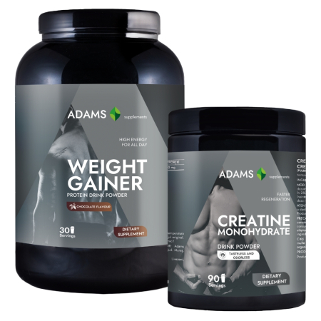 Proteine - Pachet Weight Gainer (ciocolata) 1500g + Creatina monohidrata (fara aroma) 400g
