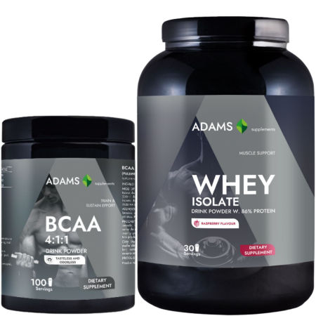 Proteine - Pachet Whey Isolate Protein (zmeura) 908gr & BCAA 4:1:1 (fara aroma), 400g,