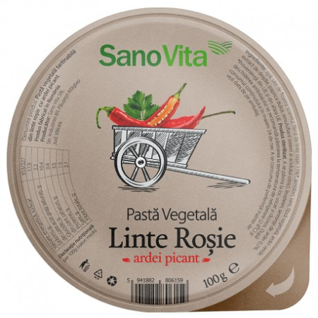 Pasta Vegetala Linte Rosie si Ardei Picant 100gr Sanovita [1]