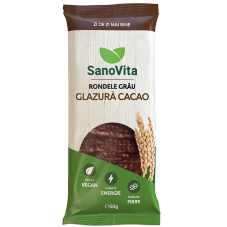 Cereale - Rondele din Grau Expandat cu Glazura de Cacao 66g Sanovita