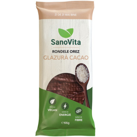 Cereale - Rondele din Orez Expandat cu Glazura de Cacao 66g Sanovita