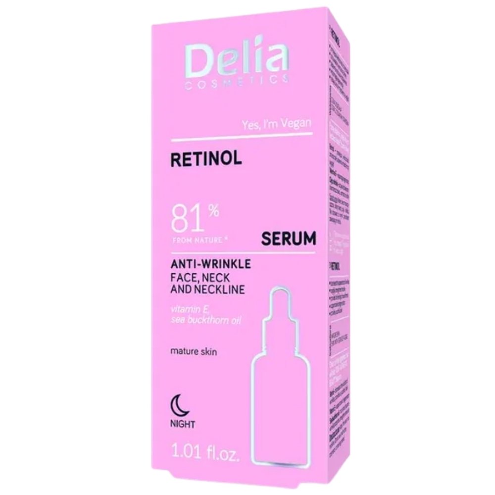 Unguente, geluri, solutii - Ser retinol antirid, noapte, pentru fata si decolteu, 30ml, Delia Cosmetics