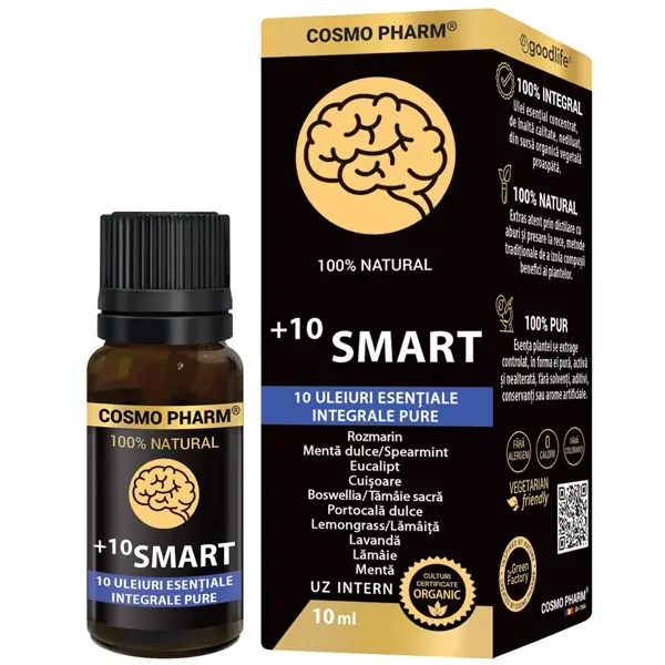 +10 Smart, mix de 10 uleiuri esentiale integrale pure, 10ml, uz intern, 100% natural, Cosmopharm [1]