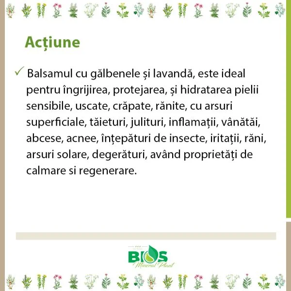 Balsam cu galbenele si lavanda 100% natural, reparator, calmant, protector, 150ml, BIOS Mineral Plant [2]