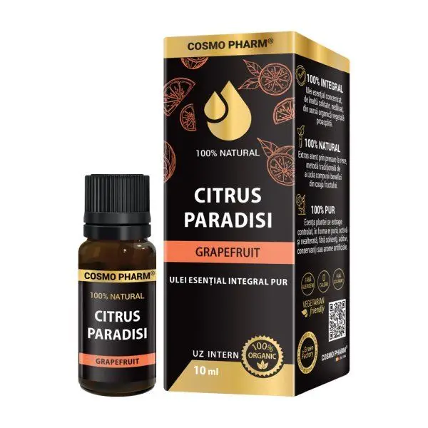 Ulei esential integral pur de Grapefruit (Citrus paradisi) 10ml, uz intern, 100% natural, Cosmopharm [1]
