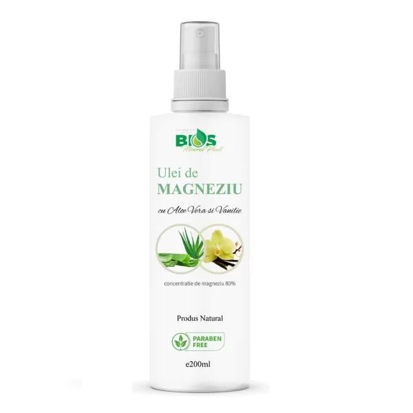 Ulei de magneziu & sare de baie - Ulei de Magneziu cu Aloe Vera si Vanilie 200ml, BIOS Mineral Plant