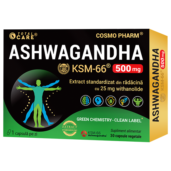Reglarea greutății - Ashwagandha KSM 66, 500mg, 30 capsule, CosmoPharm