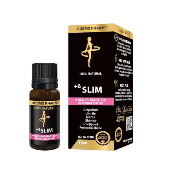 Reglarea greutății - +6 Slim, mix de 6 uleiuri esentiale integrale pure, 10ml, uz intern, 100% natural, Cosmopharm