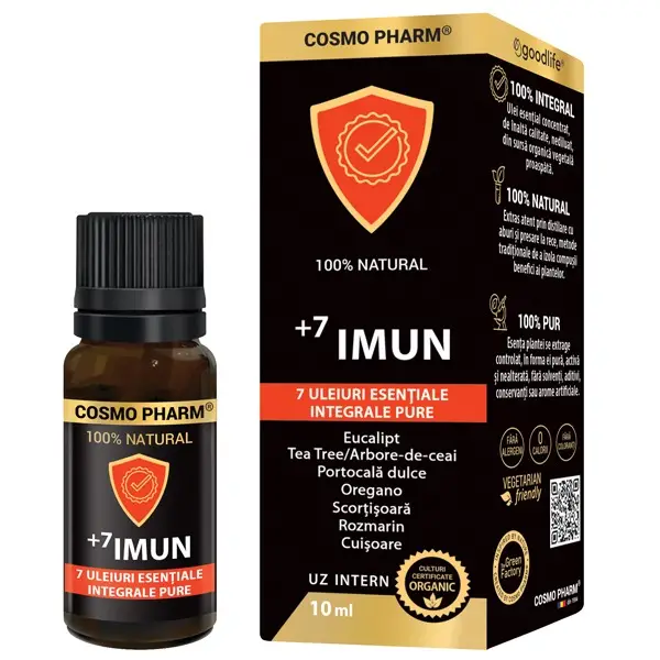Imunitate - +7 Imun, mix de 7 uleiuri esentiale integrale pure, 10ml, uz intern, 100% natural, Cosmopharm