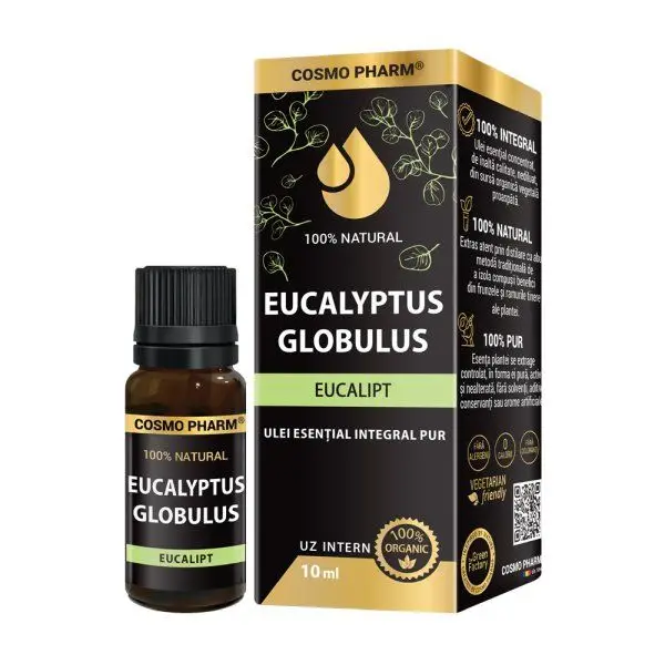 Simple - Ulei esential integral pur de Eucalipt (Eucalyptus globulus) 10ml, uz intern, 100% natural, Cosmopharm