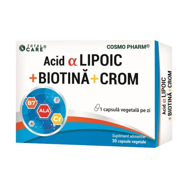 Reglarea greutății - Acid Alfa Lipoic + Biotina + Crom, 30 capsule, CosmoPharm