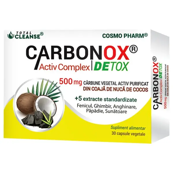 Digestie sănătoasă - Carbonox Activ Complex Detox, 30 capsule, CosmoPharm