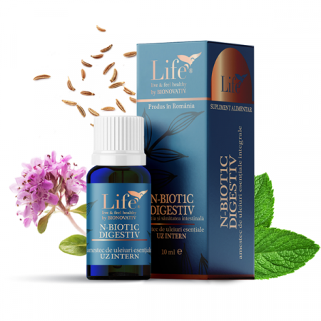 Sănătatea intestinelor - N-BIOT1C Digestiv, combinatie de uleiuri esentiale integrale 10ml uz intern, Bionovativ
