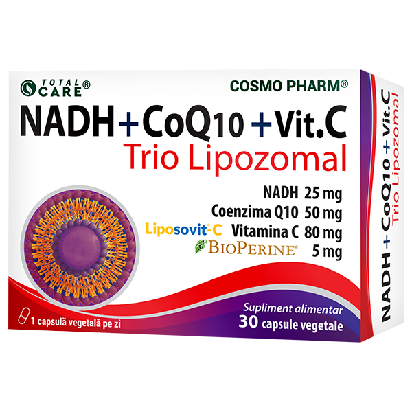Lipozomale - NADH + Coenzima Q10 + Vitamina C Trio Lipozomal, 30 capsule, Cosmopharm