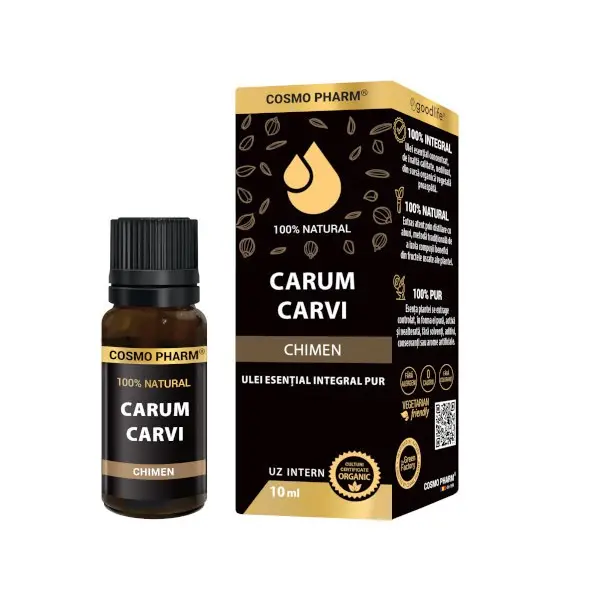 Simple - Ulei esential integral pur de Chimen (Carum carvi) 10ml, uz intern, 100% natural, Cosmopharm