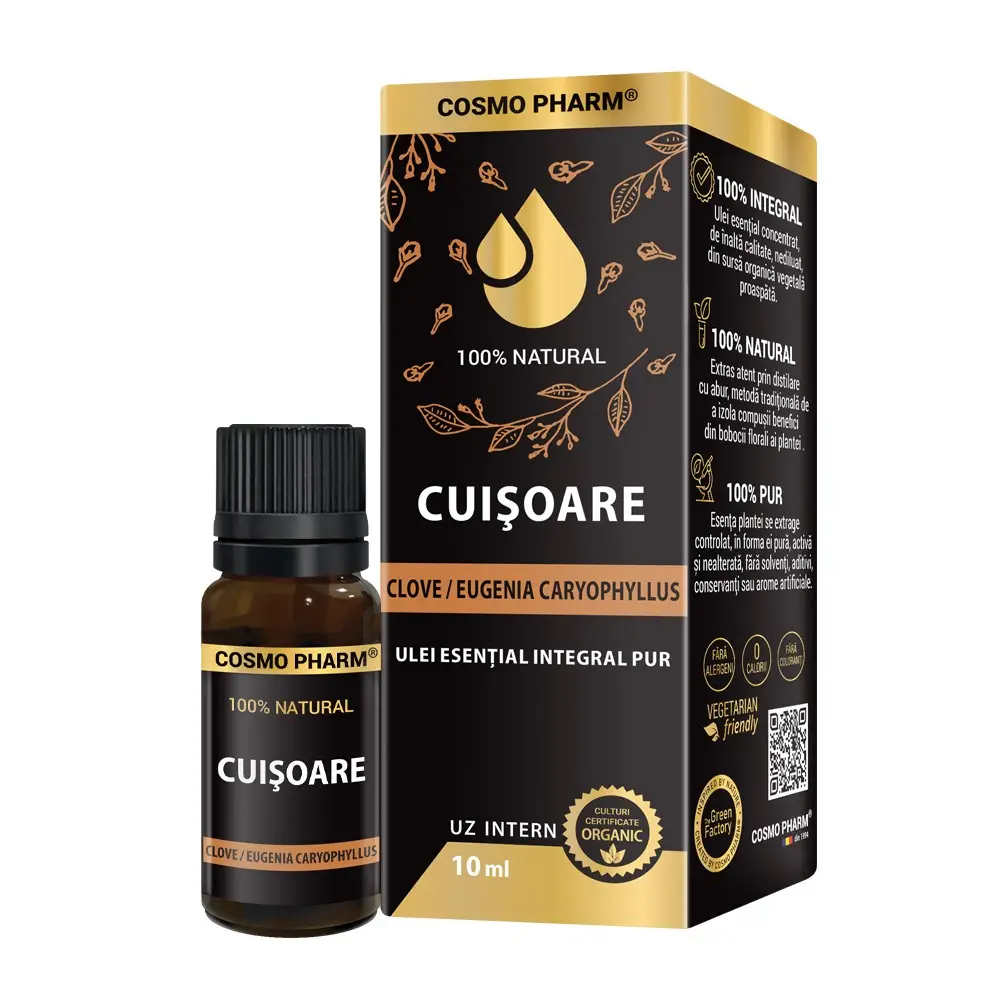 Simple - Ulei esential integral pur de Cuisoare (Clove/ Eugenia cariophyllus) 10ml, uz intern, 100% natural, Cosmopharm