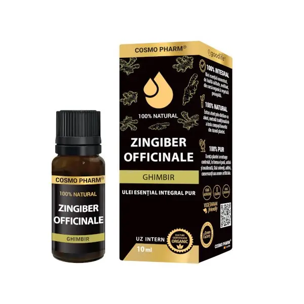 Simple - Ulei esential integral pur de Ghimbir (Zinziber officinale) 10ml, uz intern, 100% natural, Cosmopharm