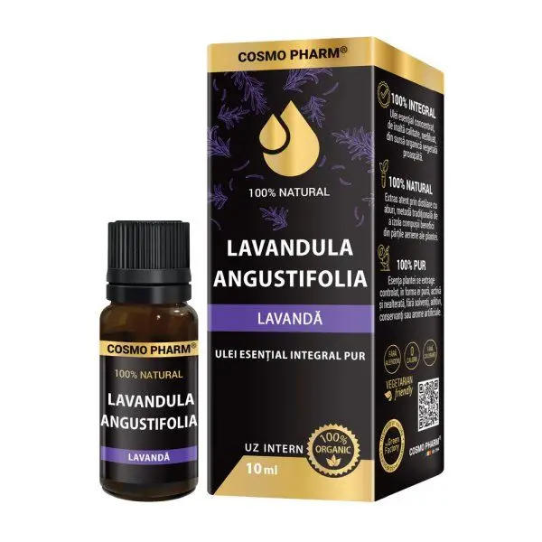 Simple - Ulei esential integral pur de Lavanda (Lavandula angustifolia) 10ml, uz intern, 100% natural, Cosmopharm