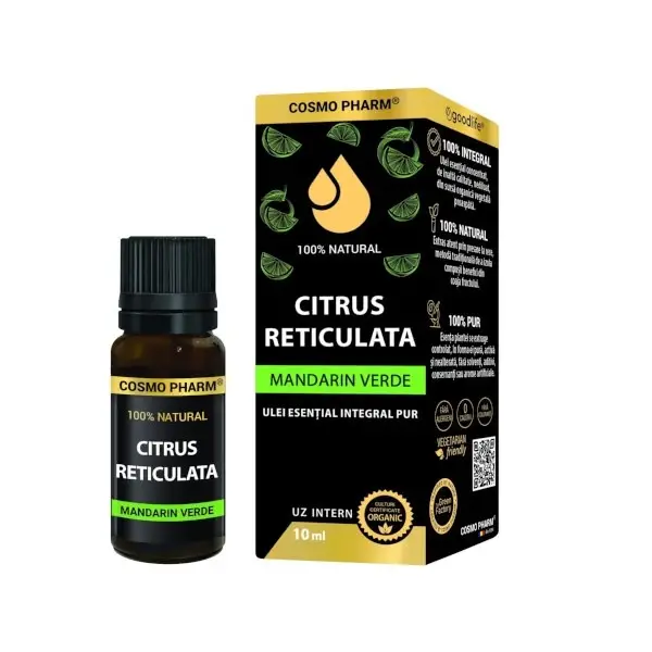 Simple - Ulei esential integral pur de Mandarin verde (Citrus reticulata) 10ml, uz intern, 100% natural, Cosmopharm
