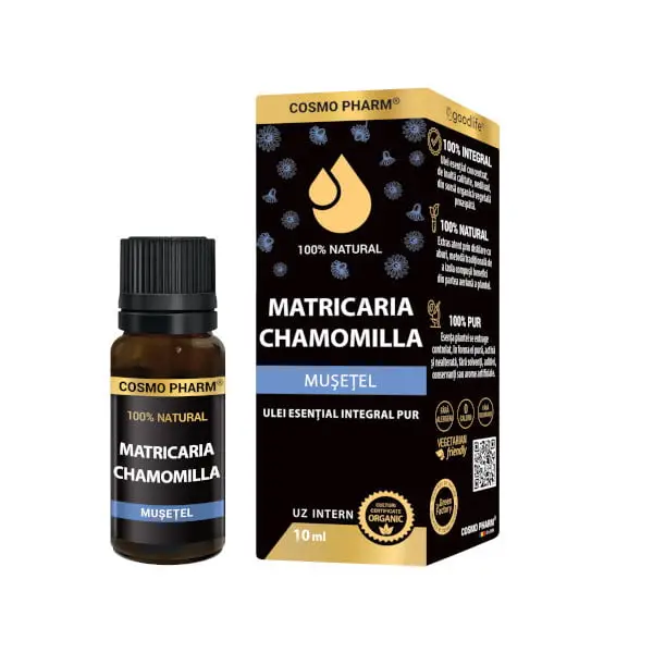 Simple - Ulei esential integral pur de Mușețel (Matricaria chamomilla) 10ml, uz intern, 100% natural, Cosmopharm