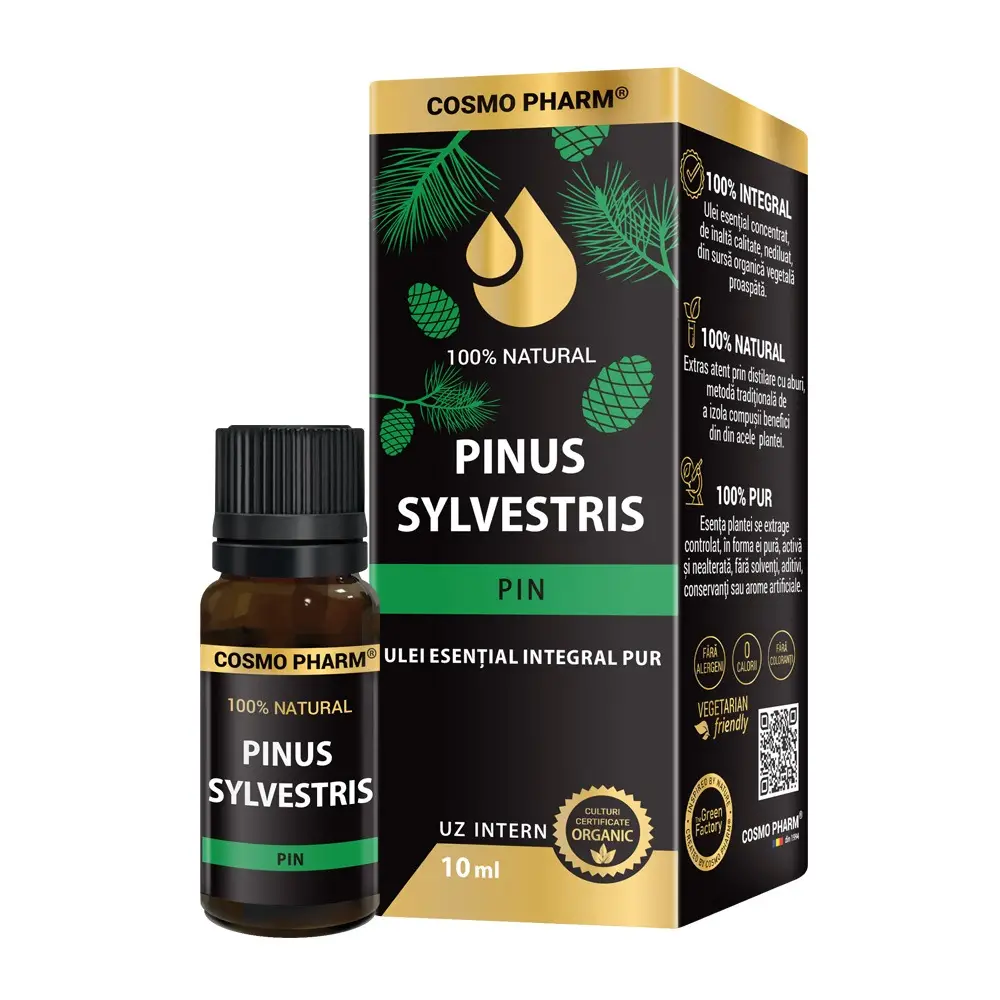 Simple - Ulei esential integral pur de Pin (Pinus sylvestris) 10ml, uz intern, 100% natural, Cosmopharm