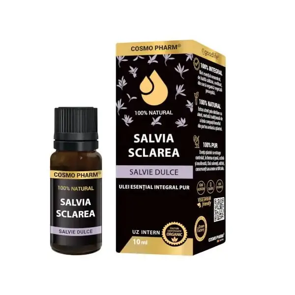 Simple - Ulei esential integral pur de Salvie Dulce (Salvia sclarea) 10ml, uz intern, 100% natural, Cosmopharm