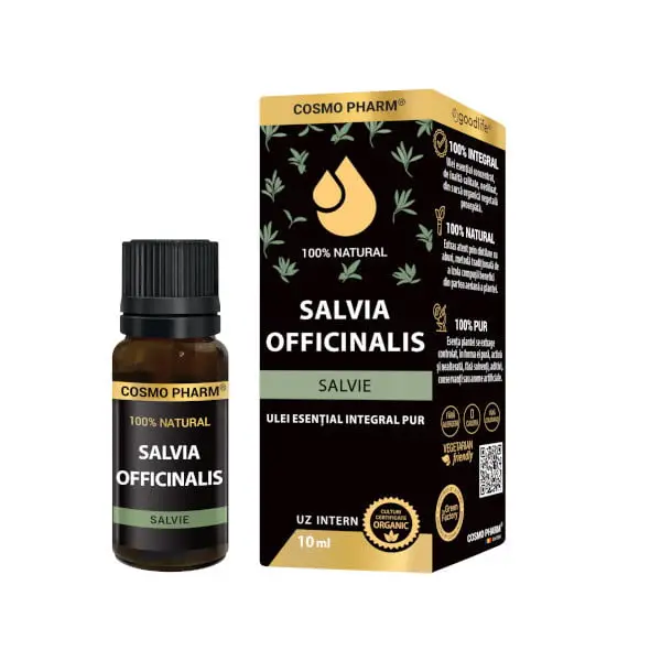 Simple - Ulei esential integral pur de Salvie (Salvia officinalis) 10ml, uz intern, 100% natural, Cosmopharm