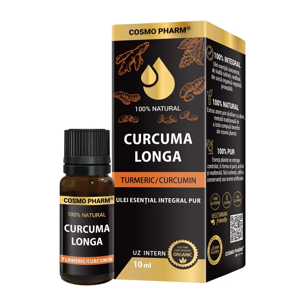 Simple - Ulei esential integral pur de Turmeric/ Curcumin (Curcuma longa) 10ml, uz intern, 100% natural, Cosmopharm