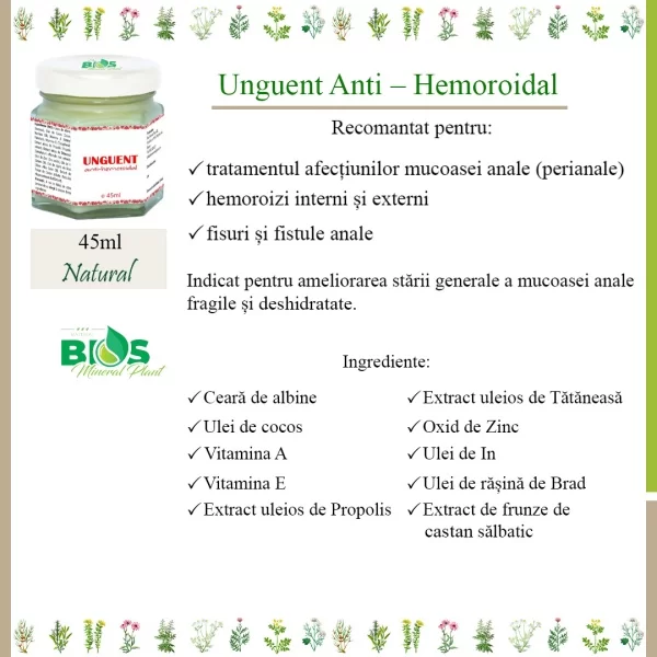 Unguent anti-hemoroidal 45ml, BIOS Mineral Plant [1]