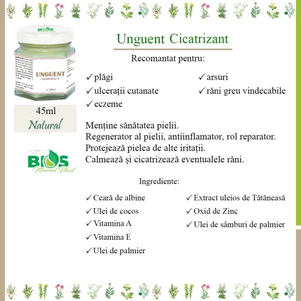 Unguent Cicatrizant 99% ingrediente naturale, 45ml, BIOS Mineral Plant [1]