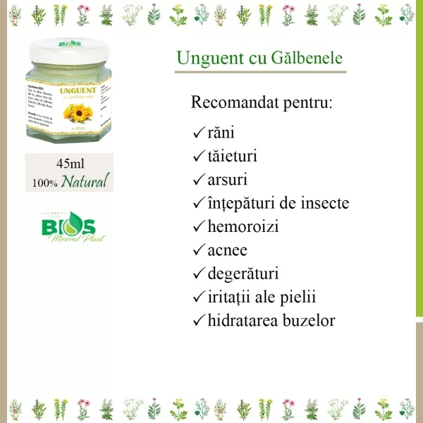 Unguent cu gălbenele 100% natural, 45ml, BIOS Mineral Plant [2]