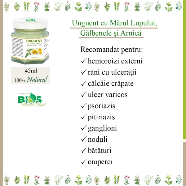 Unguent cu marul lupului, galbenele si arnica, 100% natural, 45ml, BIOS Mineral Plant [2]