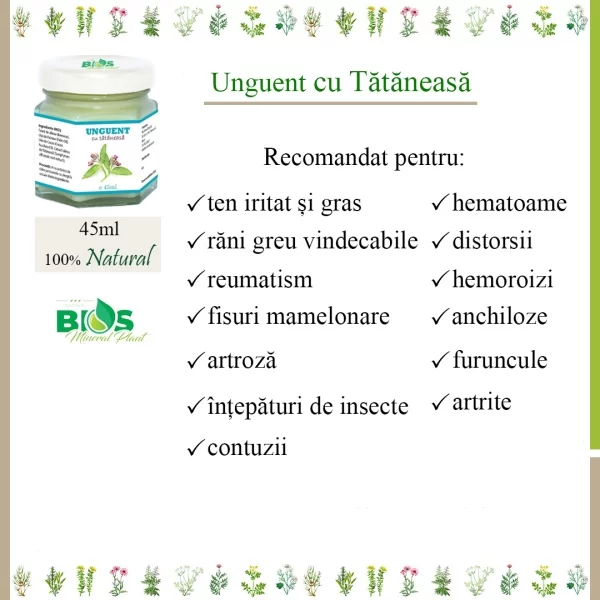 Unguent cu tătăneasă 100% natural, 45ml, BIOS Mineral Plant [2]