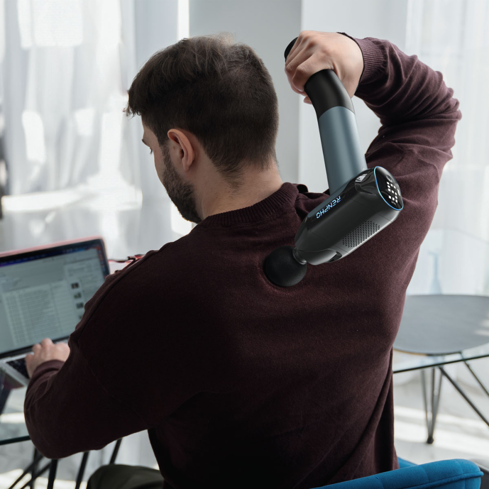 Aparat de masaj Profesional Gun Renpho Reach 2, Incalzire si racire, 6 capete, 5 viteze, Control touch temperatura, brat de extensie, geanta [7]