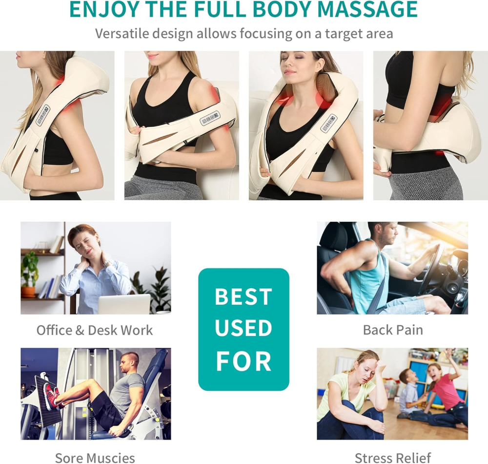 Aparat de masaj umeri, Nekteck A01-NK03, pentru spate, umeri, gat, masaj Shiatsu, incalzire [6]