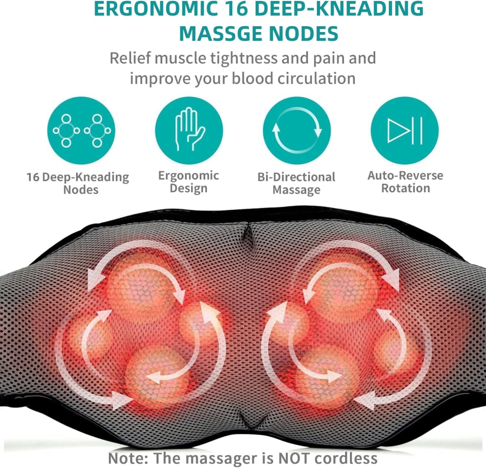 Aparat de masaj umeri, Nekteck A01-NK03, pentru spate, umeri, gat, masaj Shiatsu, incalzire [2]