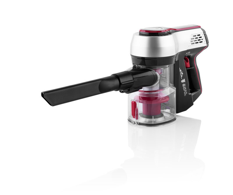 Aspirator vertical 2 in 1 fara fir ETA Elastic 2231, Li-ion 21.6 V, 0.45 l, tub flexibil, negru cu rosu [10]