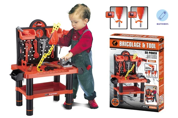 Banc de lucru jucarie Rovo 57008, masina de gaurit electrica, unelte si accesorii, 52 piese [2]