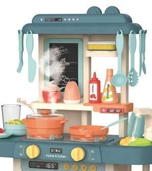 Bucatarie copii, Rovo 187, aragaz de jucarie, chiuveta cu circuit de apa, aragaz aburi, sunete, lumini, frigider, fructe, legume, multiple accesorii, 42 de piese [2]