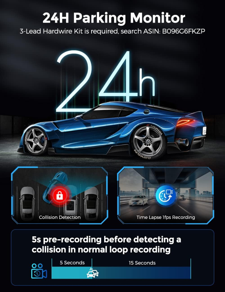 Camera auto DVR AZDOME M550Pro, Dubla, 4K, WiFi, GPS ,5GHz, WDR, G-Sensor, Mod parcare, Card 64Gb inclus [6]