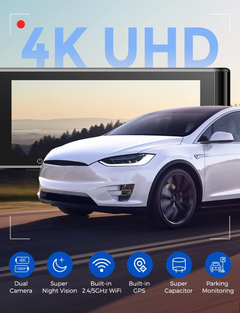 Camera auto DVR AZDOME M550Pro, Dubla, 4K, WiFi, GPS ,5GHz, WDR, G-Sensor, Mod parcare, Card 64Gb inclus [2]