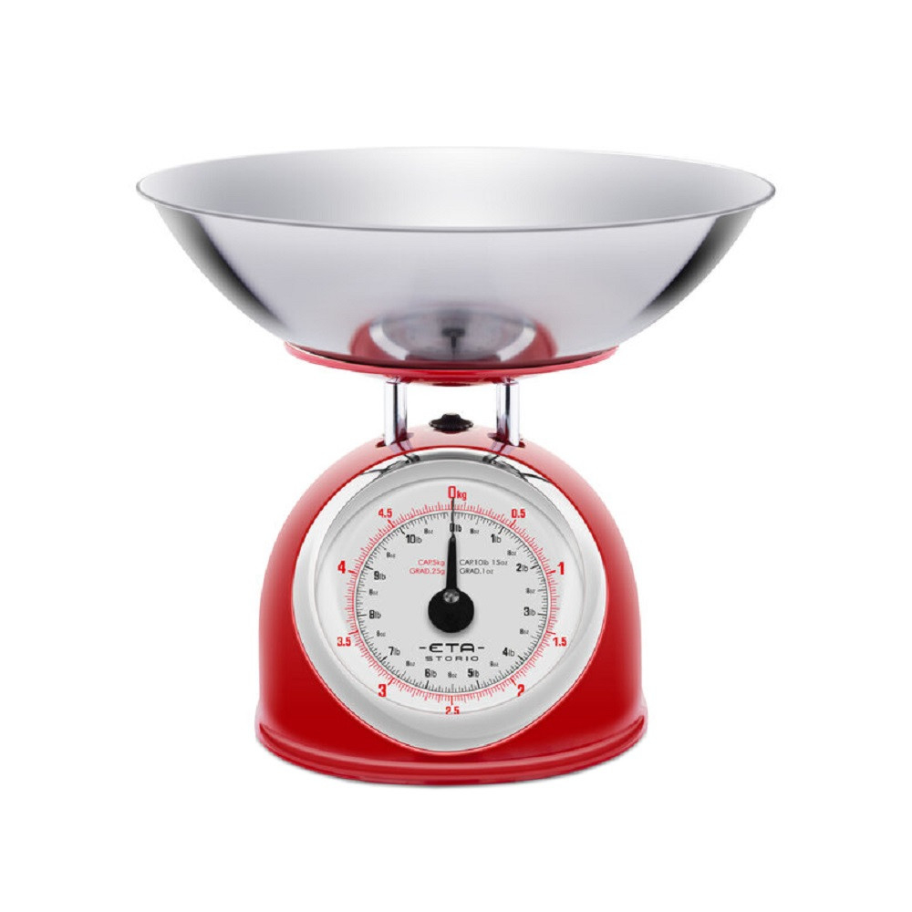 Cantar mecanic de bucatarie ETA Storio 5777 ROSU, 5 kg, precizie 25g, vas 5 L din otel inoxidabil [10]
